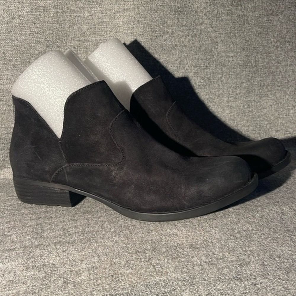 Born Black Leather Suede Look Shortie Zip Slip On Bootie Boot Sz 11